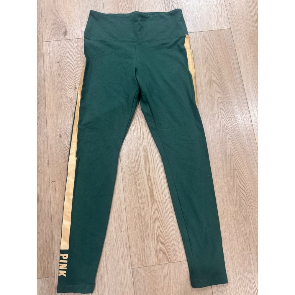 Victorias Secret PINK High Waist Full Length Leggings Cotton Blend Green/Gold